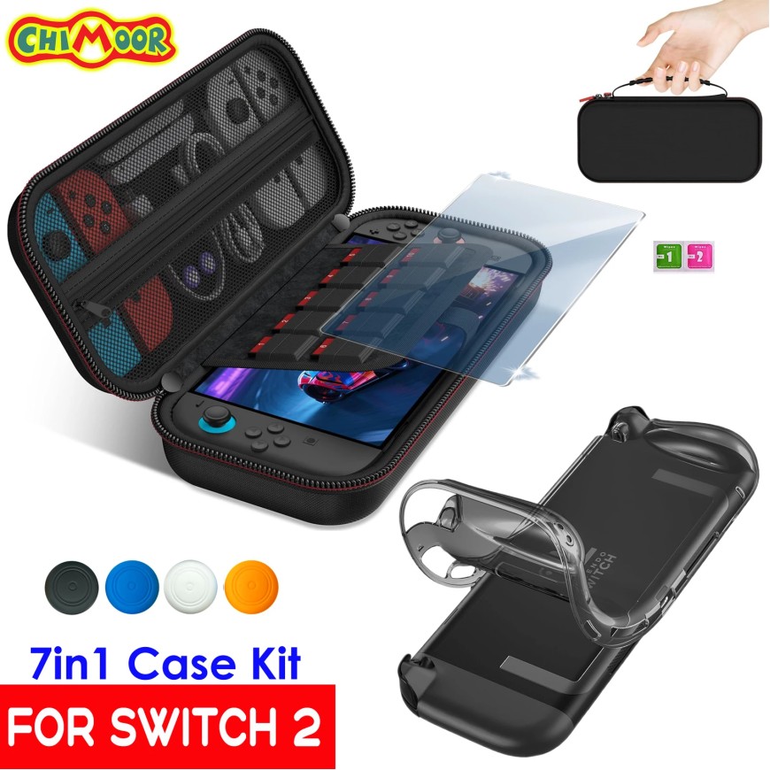 Carrying Case Kit For Switch 2 (2025), Travel Case Hard Shell Box for NS2 Game Console with Screen Film, TPU Case, Joystick Caps